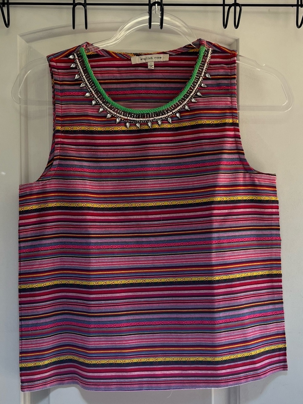 🌹English 🌹 Colorful BohemianBoutique Striped Sleeveless Top Stone Hardware SZ S